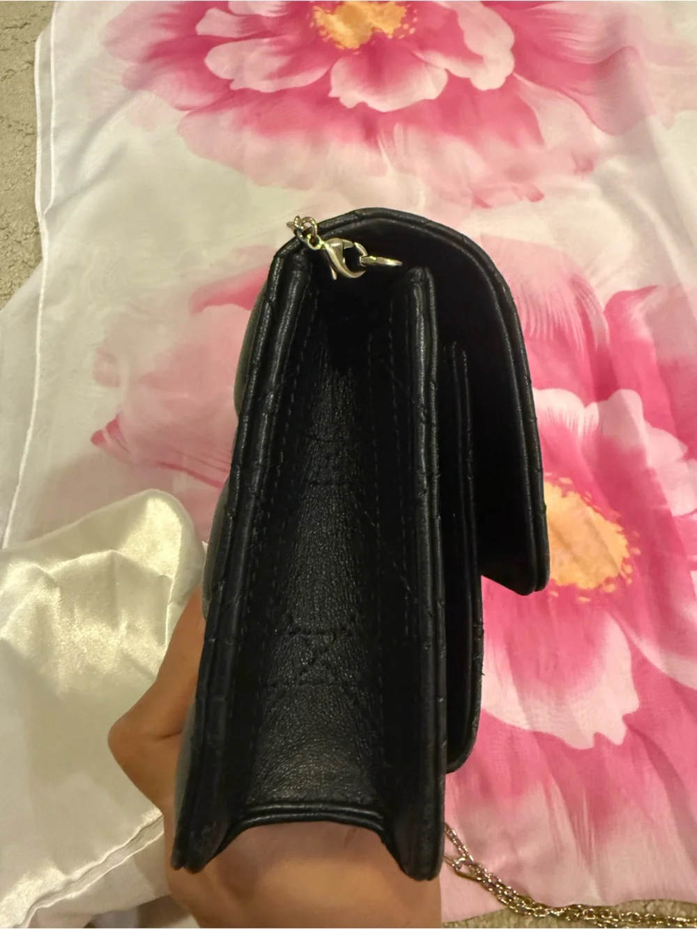 Black Quilted Chain Shoulder Bag with Gold Hardware